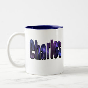 Blue Charles, Name, Logo, Zweifarbige Tasse