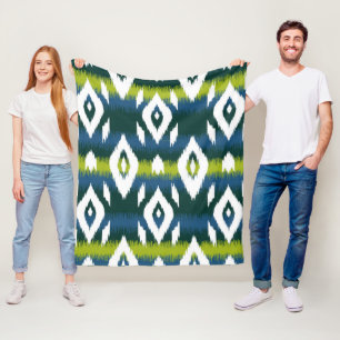 Blue Chartreuse Green Ikat Pattern Modern Fleecedecke