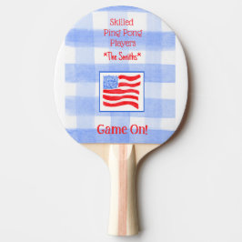 Blue Check Gingham USA Flag Ping Pong Paddle Tischtennis Schläger