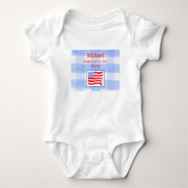 Blue Check Gingham USA Flag WELCOME Baby Clothing Baby Strampler