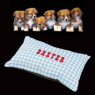 Blue Checked Muster Dog Cat Welpenname Plush Haustierbett