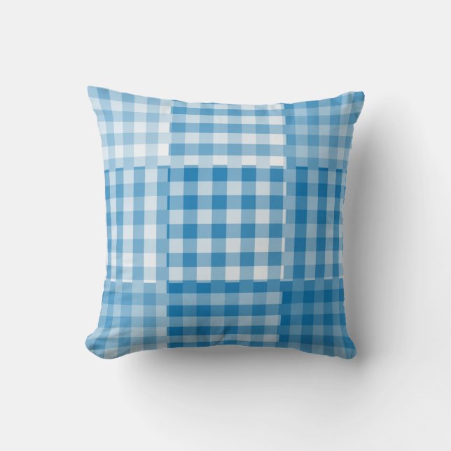 Blue Checker Patchwork Pattern Kissen (Vorderseite)