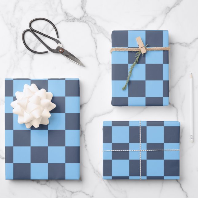 Blue Checkerboard Geschenkpapier Set (Vorderseite)