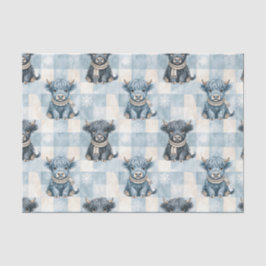 Blue Checkered Highland Cow Cute Seidenpapier
