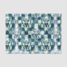 Blue Checkered Highland Cow Snow Winter