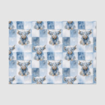 Blue Checkered Highland Cow Snowflake Winter