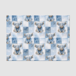 Blue Checkered Highland Cow Snowflake Winter Seidenpapier