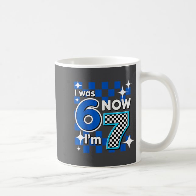 Blue Checkered I Was 6 Now I'm 7 Birthday  Kaffeetasse (Rechts)
