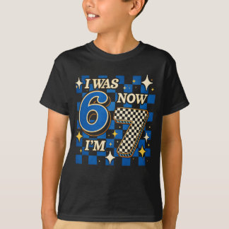 Blue Checkered I was 6 Now I'm 7 Funny 67 T-Shirt