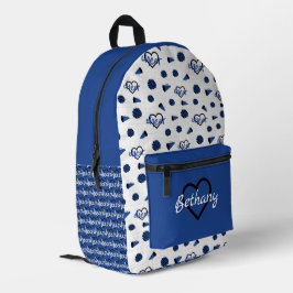 Blue Cheer Hearts, Pom Poms, Megaphone Muster Bedruckter Rucksack
