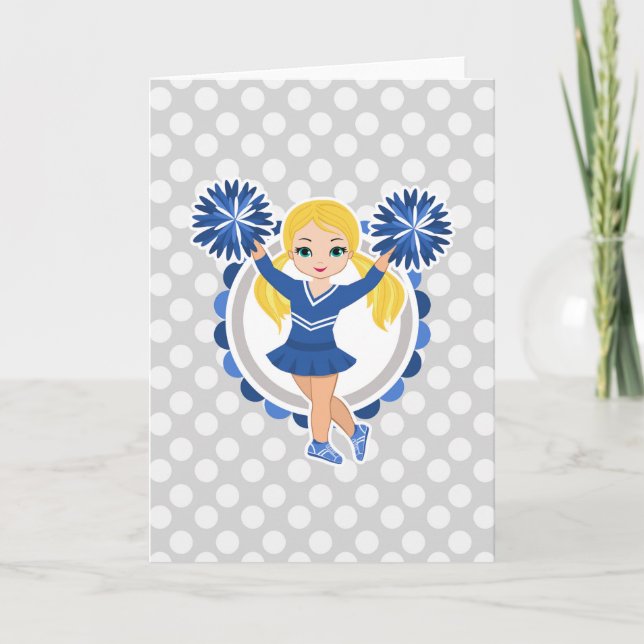 Blue Cheerleader Blonde - Niedlich Cheer Karte (Vorderseite)