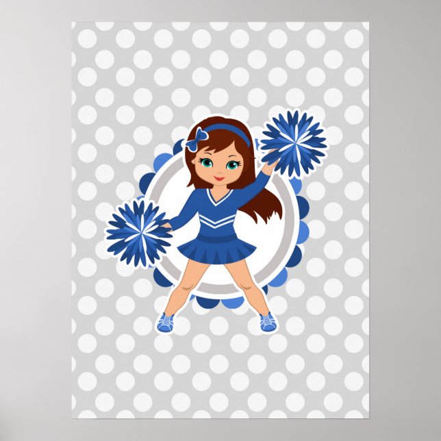 Blue Cheerleader Brünett - Niedlich Cheerleader Poster (Vorne)