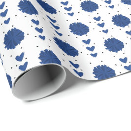 Blue Cheerleader Pom Poms & Hearts Muster Geschenkpapier