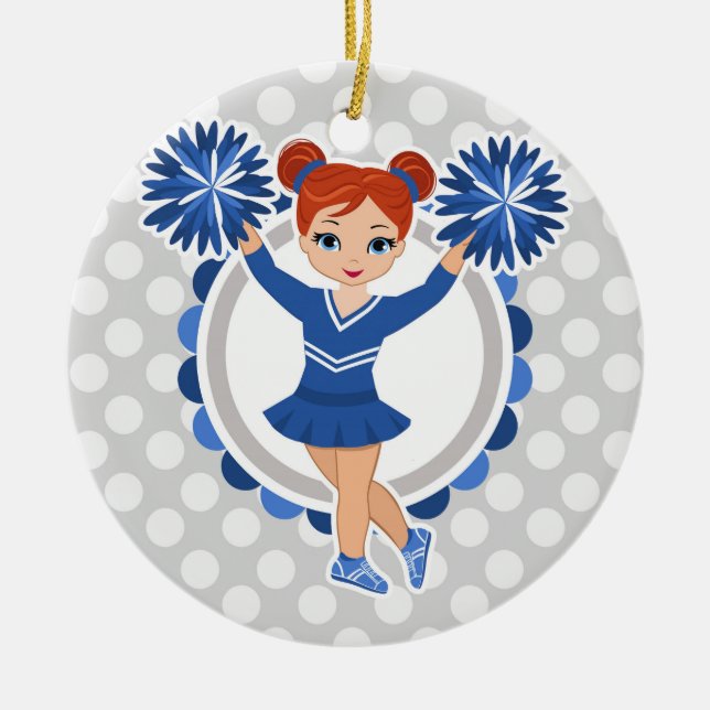 Blue Cheerleader Redhead - Niedlich Cheer Keramik Ornament (Vorne)