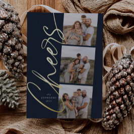 Blue Cheers Simple Modern Elegante Script Weihnach Folien Feiertagskarte