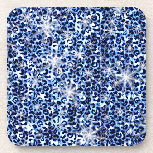 Blue Cheetah Glitzern Getränkeuntersetzer (Vorderseite)