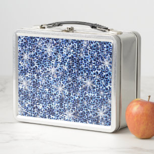 Blue Cheetah Glitzern Metall Brotdose