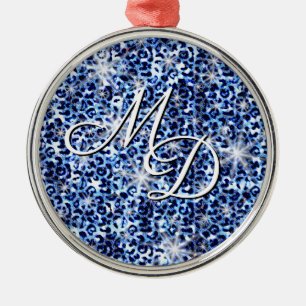 Blue Cheetah Glitzern Ornament Aus Metall