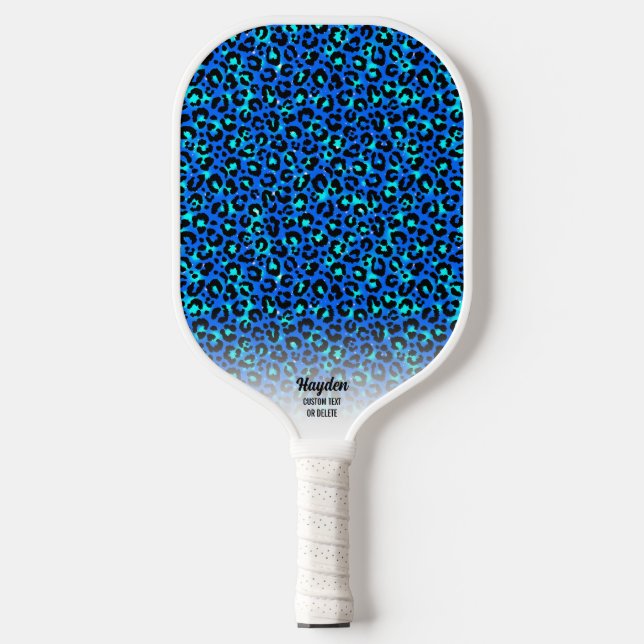 Blue Cheetah Print Animal Muster benutzerdefiniert Pickleball Schläger (Vorderseite)