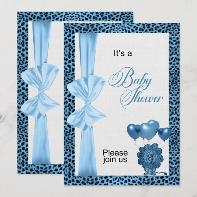 Blue Cheetah Print Baby Dusche Einladung (Vorne/Hinten)