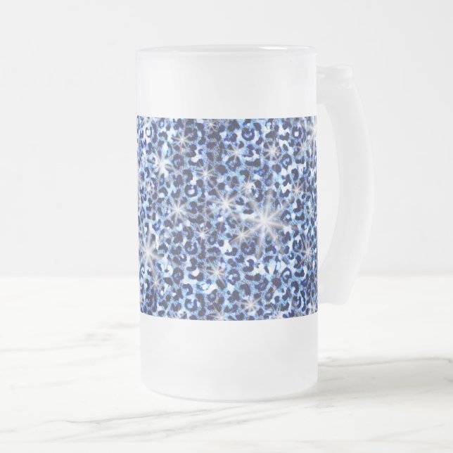 Blue Cheetah Sparkles Frosted Glass Beer Mug Mattglas Bierglas (VorderseiteRechts)