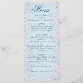 Blue Cherry Blossom Wedding Menu Card Menükarte