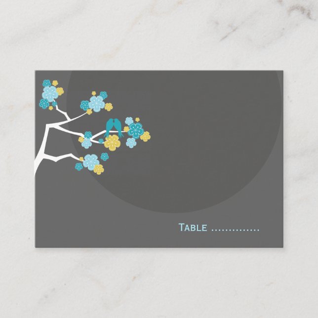 Blue Cherry Blossoms Love Bird Wedding Platzkarte (Vorderseite)