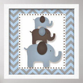 Blue Chevron Elephant Nursery Wall Art Poster