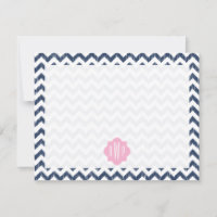 Blue Chevron Ikat Monogrammed Carte pour notes pla