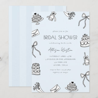 Blue Chic Bows Cakes and Champagne Bridal Shower Einladung