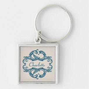 Blue Chic Damask Premium Schlüsselanhänger