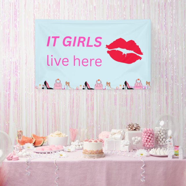 Blue Chic Girls Party Lipstick Dorm Sign Banner (Party)