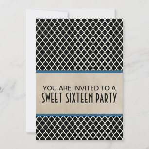 Blue Chic Quatrefolie Sweet 16 Einladung