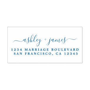 Blue Chic Script Names Wedding Rücksendeadresse Permastempel