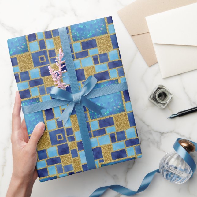 Blue Chic Wasserfarben Imitats Glitzer Geschenkpapier (Schenken)