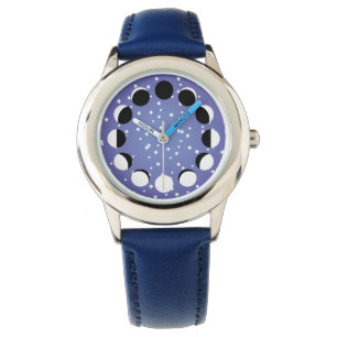 Blue Children's Moon Phase Astronomie beobachten Armbanduhr