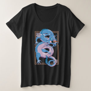 Blue Chinese Dragon Große Größe T-Shirt