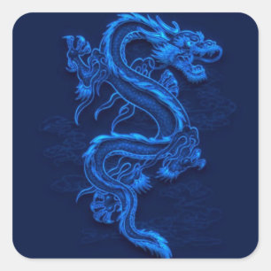 Blue Chinese Dragon Quadratischer Aufkleber