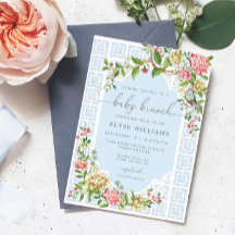Blue Chinoiserie Baby Brunch Einladung Trianon