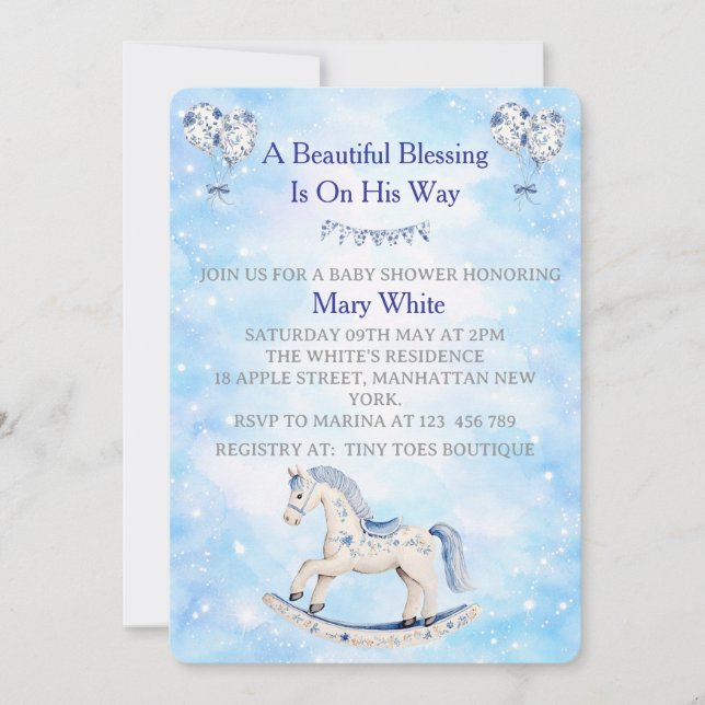 Blue Chinoiserie Baby Shower Invitation Einladung (Vorderseite)