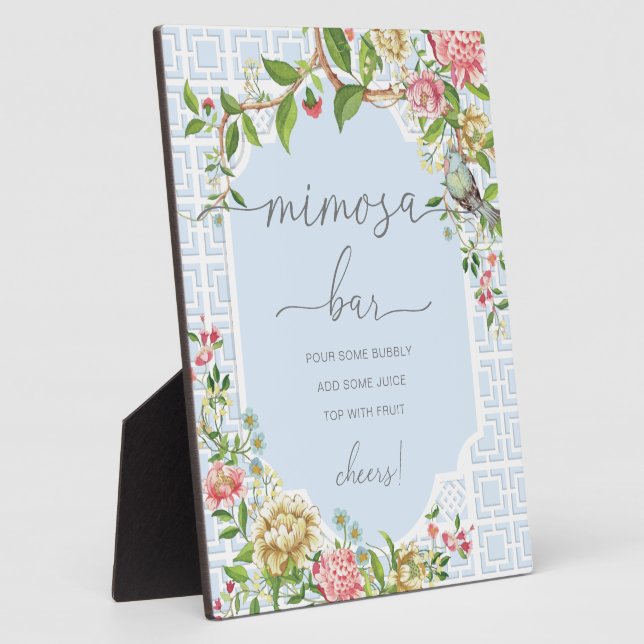 Blue Chinoiserie Baby Shower Mimosa Bar Sign Fotoplatte (Seite)