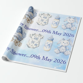 Blue Chinoiserie Baby Shower Wrapping Paper Geschenkpapier