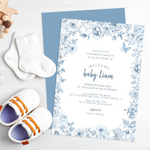 Blue Chinoiserie Babydusche Einladung für Junge