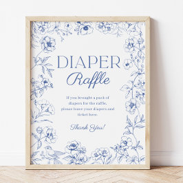 Blue Chinoiserie Babydusche Windeln Raffle Schild