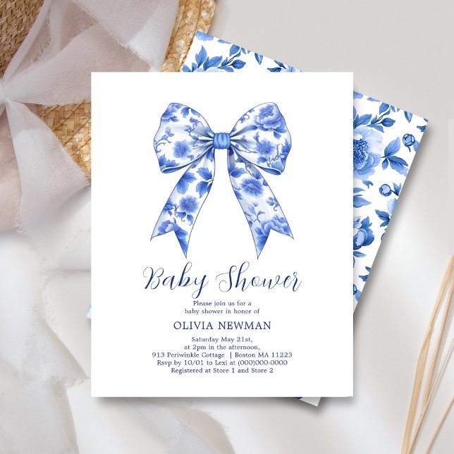 Blue Chinoiserie Bow Baby Dusche Einladung (Von Creator hochgeladen)