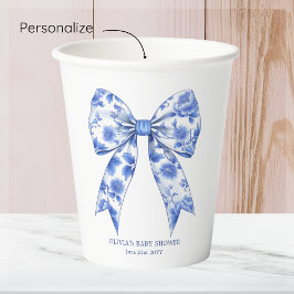 Blue Chinoiserie Bow Baby Shooting Paper Cup Pappbecher