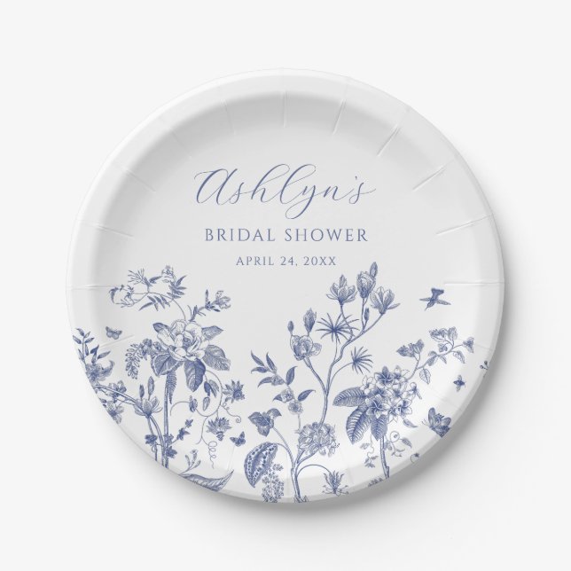 Blue Chinoiserie Brautparty Plate Pappteller (Vorderseite)