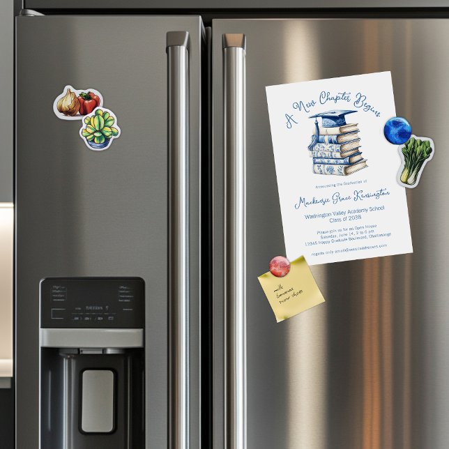 Blue Chinoiserie Bücher New Chapter Abschluss Magneteinladung (Blue Chinoiserie Books New Chapter Graduation Magnetic Invitation Annoucements)