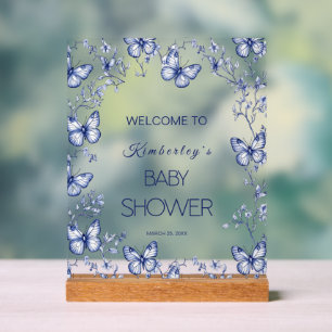 Blue Chinoiserie Butterfly Baby Dusche Einladung Acrylschild