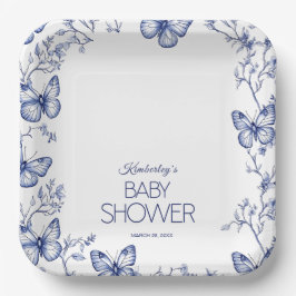 Blue Chinoiserie Butterfly Baby Dusche Pappteller